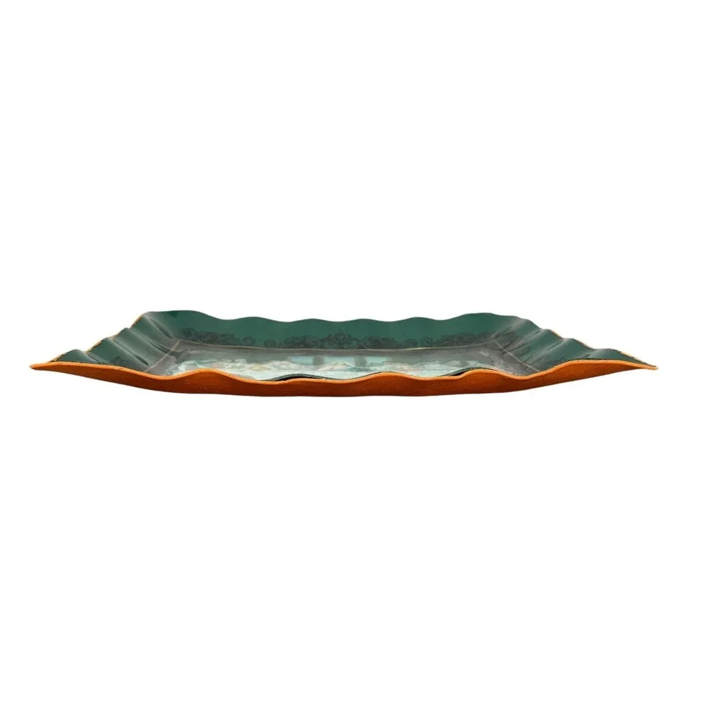 Vintage Last Supper Serving Tray Wall Hanging 19x13 Green Gold MCM Decor‎